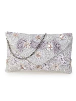 Blush White Cotton Canvas Floral Embellished Sling Bag 1