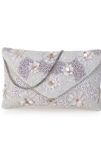 Blush White Cotton Canvas Floral Embellished Sling Bag