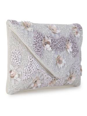 Blush White Cotton Canvas Floral Embellished Sling Bag 3