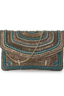 Ghoomar Copper & Turquoise Cotton Canvas Abstract Embellished Sling Bag
