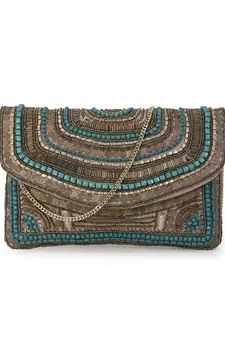 Ghoomar Copper & Turquoise Cotton Canvas Abstract Embellished Sling Bag