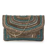 Ghoomar Copper & Turquoise Cotton Canvas Abstract Embellished Sling Bag