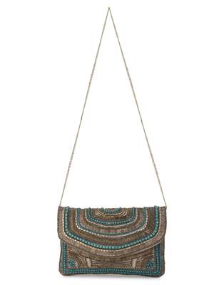 Ghoomar Copper & Turquoise Cotton Canvas Abstract Embellished Sling Bag 2