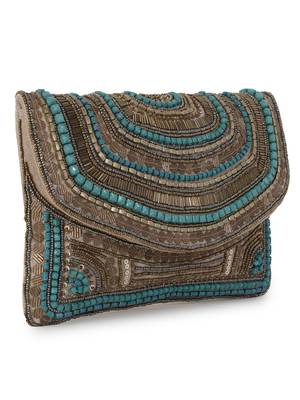 Ghoomar Copper & Turquoise Cotton Canvas Abstract Embellished Sling Bag 3