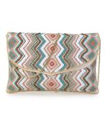 Blush White, Pastel Pink & Pastel Blue  Cotton Canvas Chevron Embellished Sling Bag