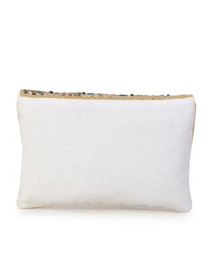 Blush White, Pastel Pink & Pastel Blue  Cotton Canvas Chevron Embellished Sling Bag 4