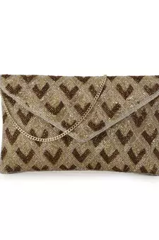 Ghoomar Gold & Brown Satin Diamond Embellished Sling Bag