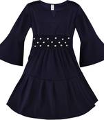 blue Cotton  stitched Short Sleeve   dress