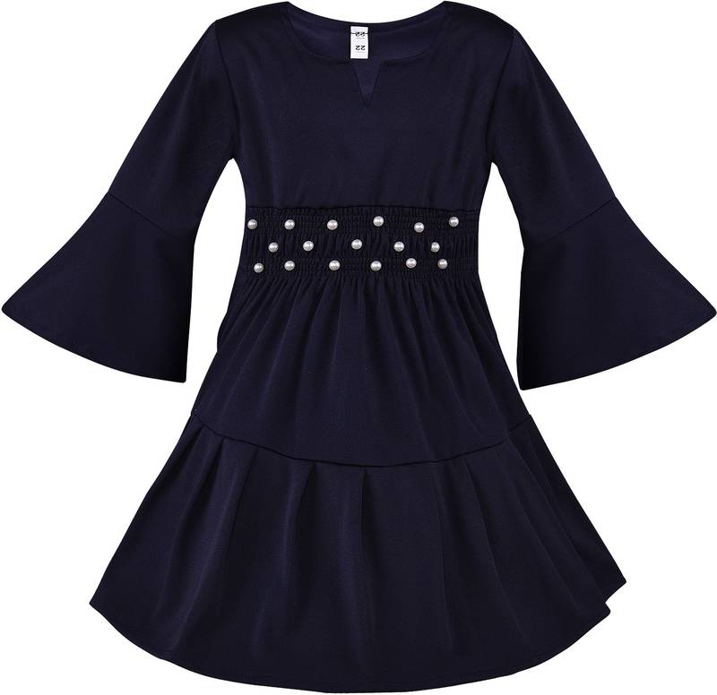 blue Cotton  stitched Short Sleeve   dress