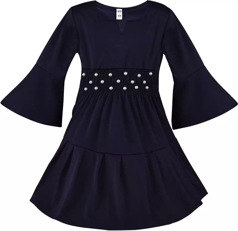 blue Cotton  stitched Short Sleeve   dress