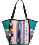 Geomat Sea Green & Multicolor Acrylic Jacquard & Cotton Canvas Striped Tote Bag