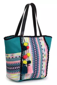 Geomat Sea Green & Multicolor Acrylic Jacquard & Cotton Canvas Striped Tote Bag