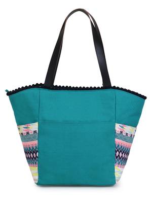 Geomat Sea Green & Multicolor Acrylic Jacquard & Cotton Canvas Striped Tote Bag 3