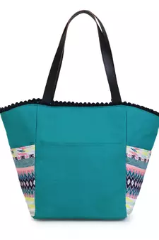 Geomat Sea Green & Multicolor Acrylic Jacquard & Cotton Canvas Striped Tote Bag