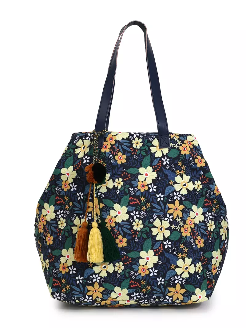 Blossom Black, Yellow & Multicolor Polycotton Floral Digital Printed Tote Bag