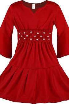 Red Cotton  stitched Full Sleeve   dress