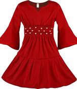Red Cotton  stitched Full Sleeve   dress