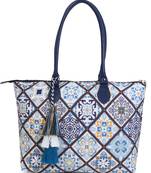Mandala White, Blue & Multicolor Polycotton Ethnic Motifs Digital Printed Tote Bag