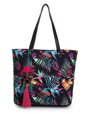 Blossom Black & Multicolor Polycotton Botanical Digital Printed Tote Bag 1