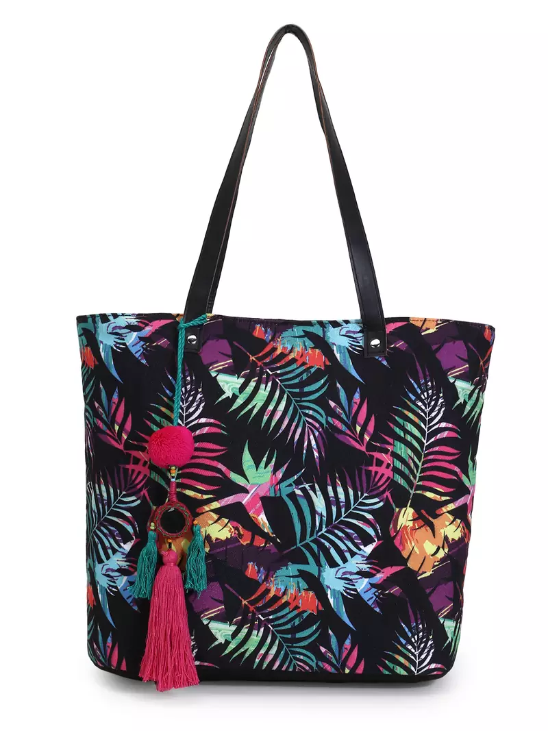 Blossom Black & Multicolor Polycotton Botanical Digital Printed Tote Bag