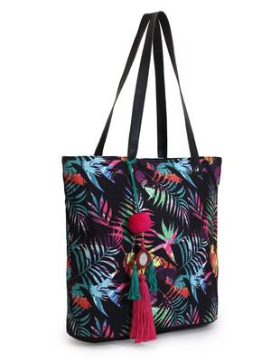 Blossom Black & Multicolor Polycotton Botanical Digital Printed Tote Bag 2