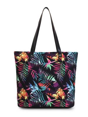 Blossom Black & Multicolor Polycotton Botanical Digital Printed Tote Bag 3
