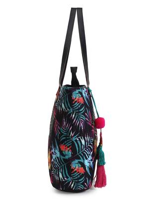 Blossom Black & Multicolor Polycotton Botanical Digital Printed Tote Bag 5