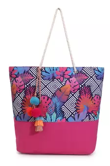 Blossom Pink & Multicolor Polycotton & Canvas Botanical Digital Printed Tote Bag