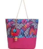 Blossom Pink & Multicolor Polycotton & Canvas Botanical Digital Printed Tote Bag