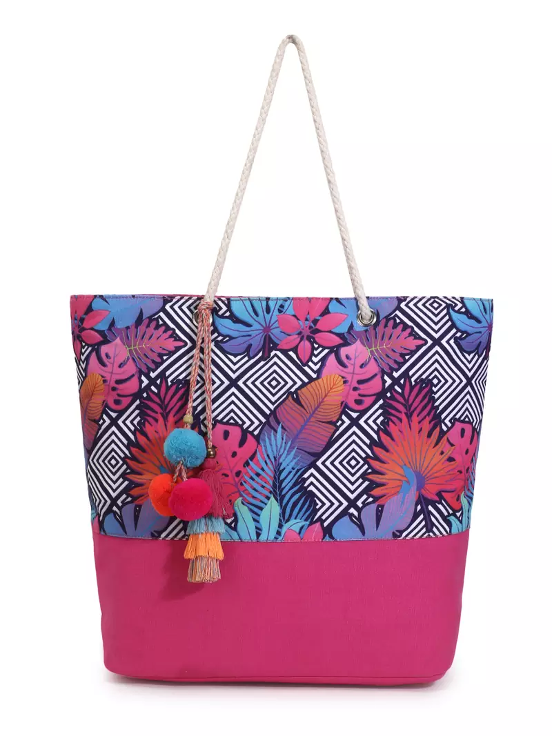 Blossom Pink & Multicolor Polycotton & Canvas Botanical Digital Printed Tote Bag