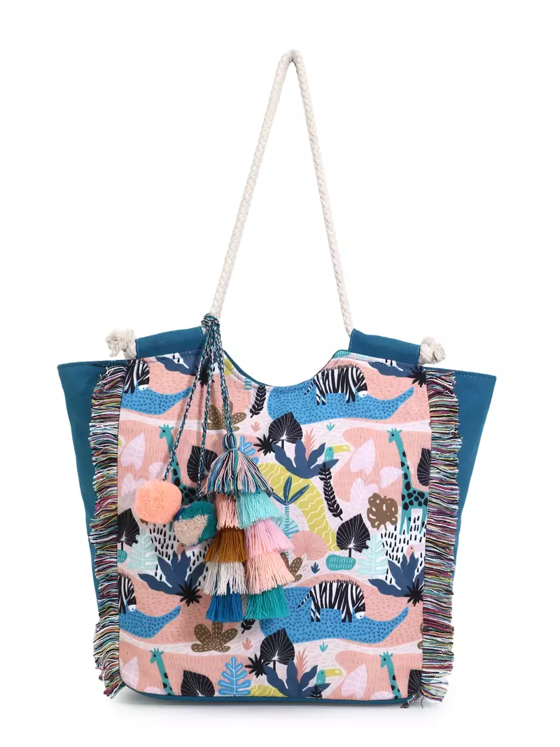 Animal Blue & Multicolor Polycotton & Canvas Quirky Digital Printed Tote Bag