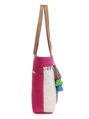 Boho Natural & Multicolor Cotton Jute Boho Embellished Tote Bag 5