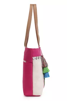Boho Natural & Multicolor Cotton Jute Boho Embellished Tote Bag