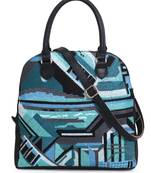 Shore Turquoise & Black Polycotton & Canvas Abstract Embroidered Handheld Bag