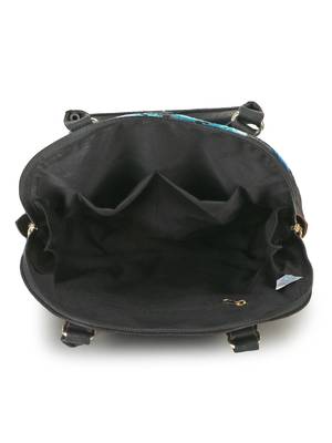 Shore Turquoise & Black Polycotton & Canvas Abstract Embroidered Handheld Bag 4