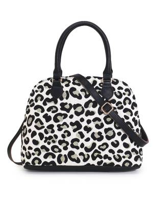 Animal Natural, Black & Gold Cotton Jacquard & Leatherette Animal Print Handheld Bag 1