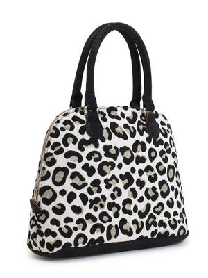 Animal Natural, Black & Gold Cotton Jacquard & Leatherette Animal Print Handheld Bag 2