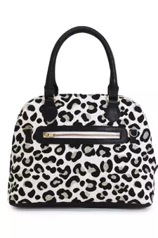 Animal Natural, Black & Gold Cotton Jacquard & Leatherette Animal Print Handheld Bag