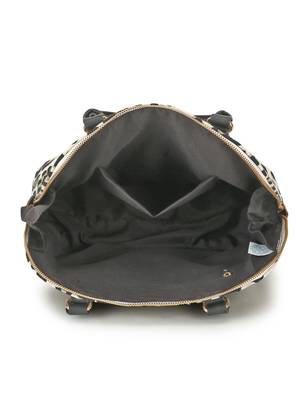 Animal Natural, Black & Gold Cotton Jacquard & Leatherette Animal Print Handheld Bag 4