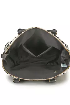 Animal Natural, Black & Gold Cotton Jacquard & Leatherette Animal Print Handheld Bag