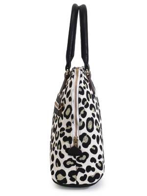 Animal Natural, Black & Gold Cotton Jacquard & Leatherette Animal Print Handheld Bag 5