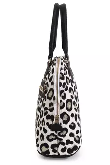 Animal Natural, Black & Gold Cotton Jacquard & Leatherette Animal Print Handheld Bag