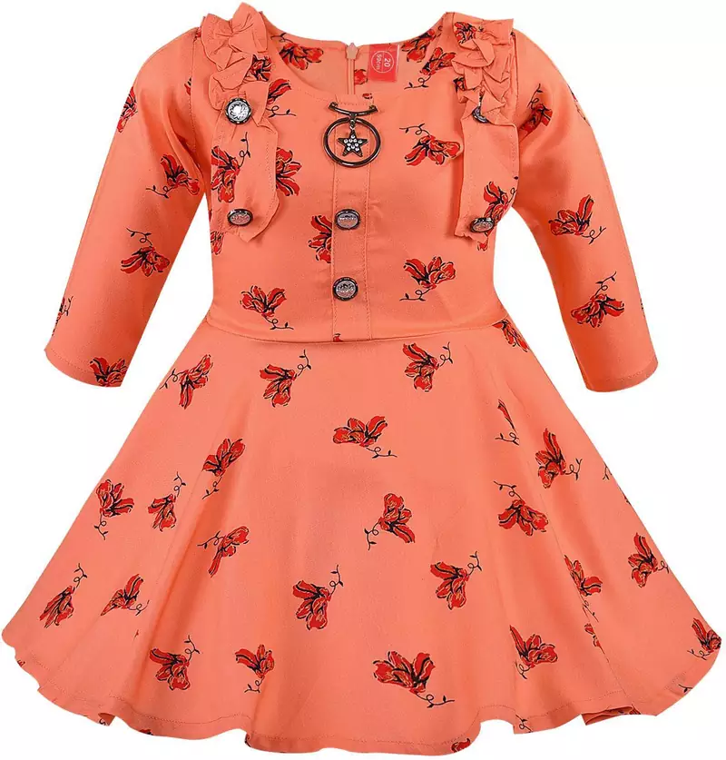 Orange Rayon stitched    dress