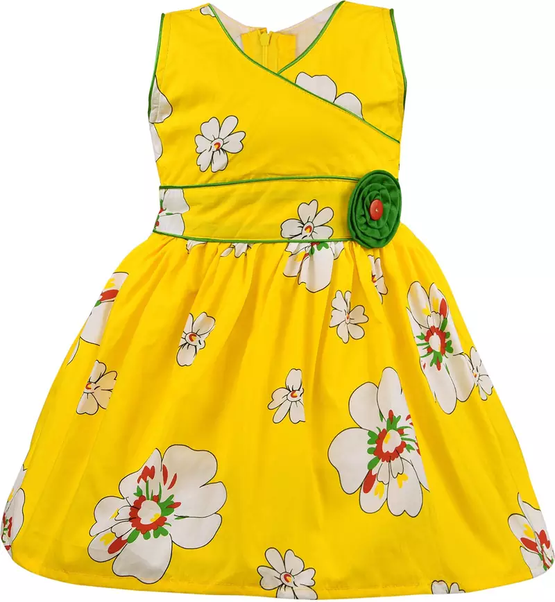 Yellow Cotton  stitched    dress