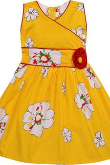 Yellow Cotton  stitched    dress