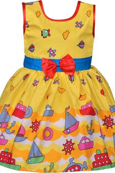 Yellow Cotton  stitched    dress