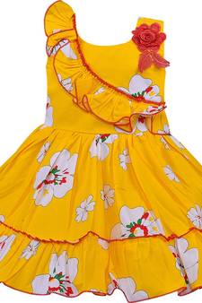 Yellow Cotton  stitched    dress