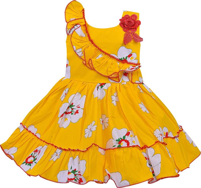 Yellow Cotton  stitched    dress