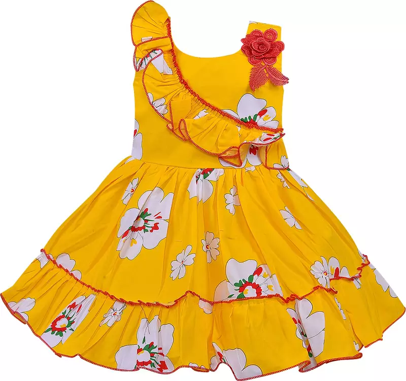 Yellow Cotton  stitched    dress