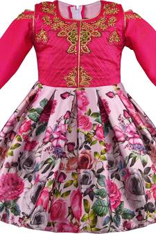 Pink satin stitched    dress